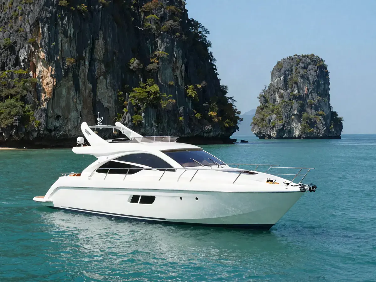Motor yacht near the islands